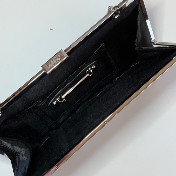 WHBM Floral Ribbon & Bead Embellished Black Clutch Shoulder Bag NWOT - Picture 11 of 13